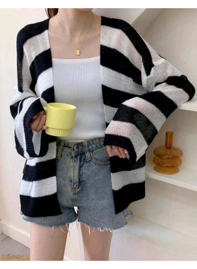 Shein 1pc Women Openwork Striped Cardigan - Image 3