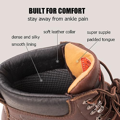 SUREWAY Mens Heavy Duty Soft/Composite/Steel Toe Work Boots for Men-Comfortable,GoodyearWelt,Full Grain Leather,6 in Wedge Moc Toe Construction Boots/Shoes,Steel Toe Dark Brown,Size 10 - Image 3