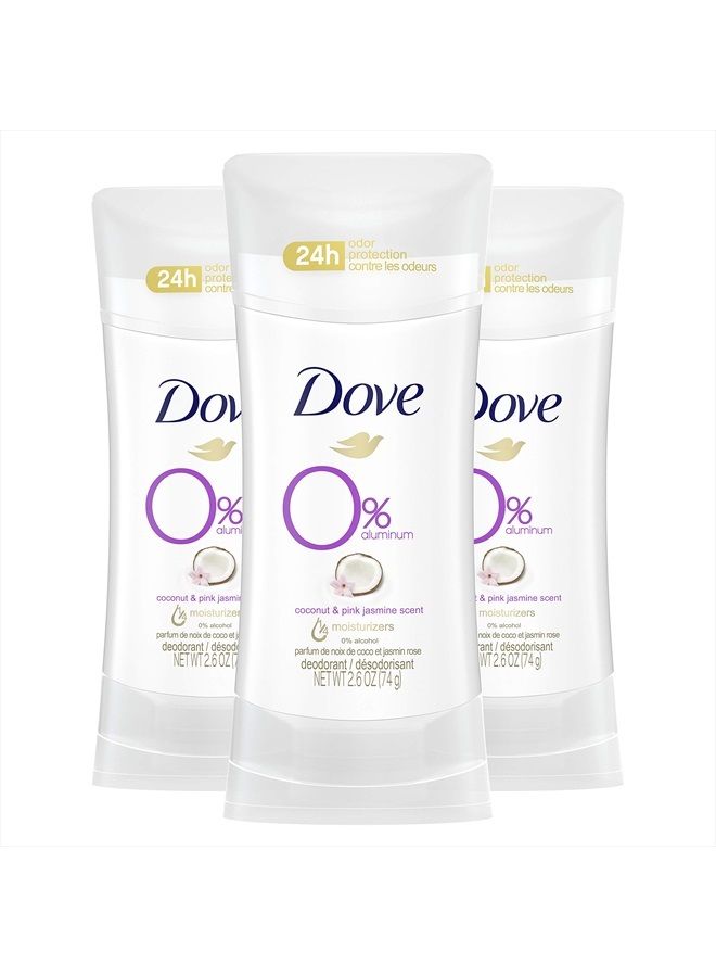 Dove مزيل عرق خالٍ من الألومنيوم للنساء، حماية من الروائح الكريهة لمدة 24 ساعة، برائحة جوز الهند والياسمين الوردي، 7.8 أونصة، 3 قطع، أبيض - Image 1