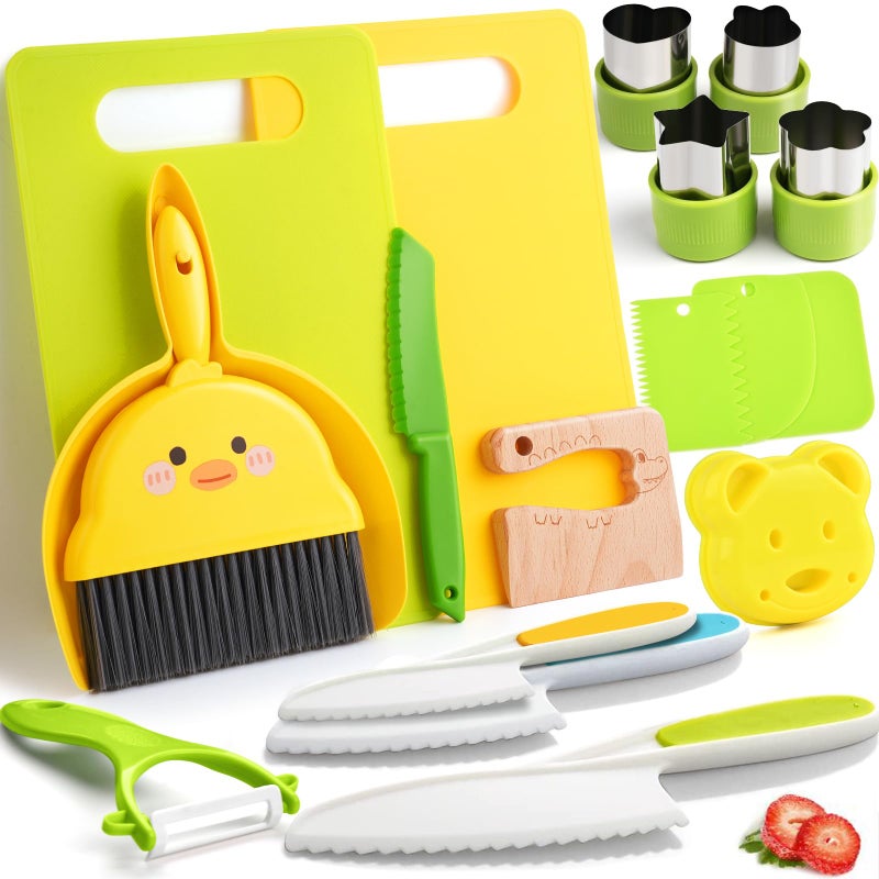 Yeeammk Kids Kitchen Tools,18 Pieces Toddler Cooking Sets Real-Montessori Cooking Set for Toddlers Kids Chef Set with Children Safe Knives Cutting - Image 1