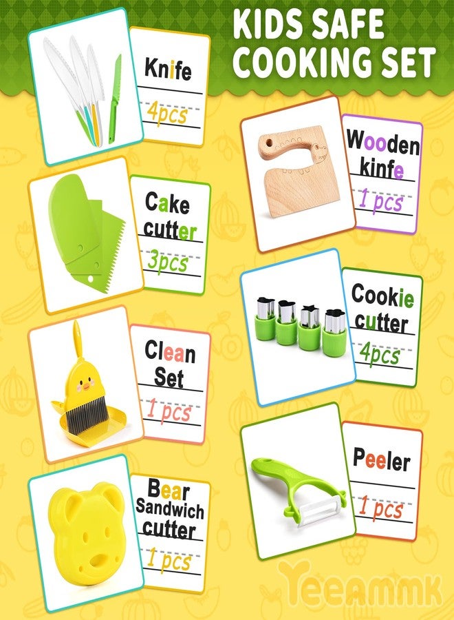 Yeeammk Kids Kitchen Tools,18 Pieces Toddler Cooking Sets Real-Montessori Cooking Set for Toddlers Kids Chef Set with Children Safe Knives Cutting - Image 2