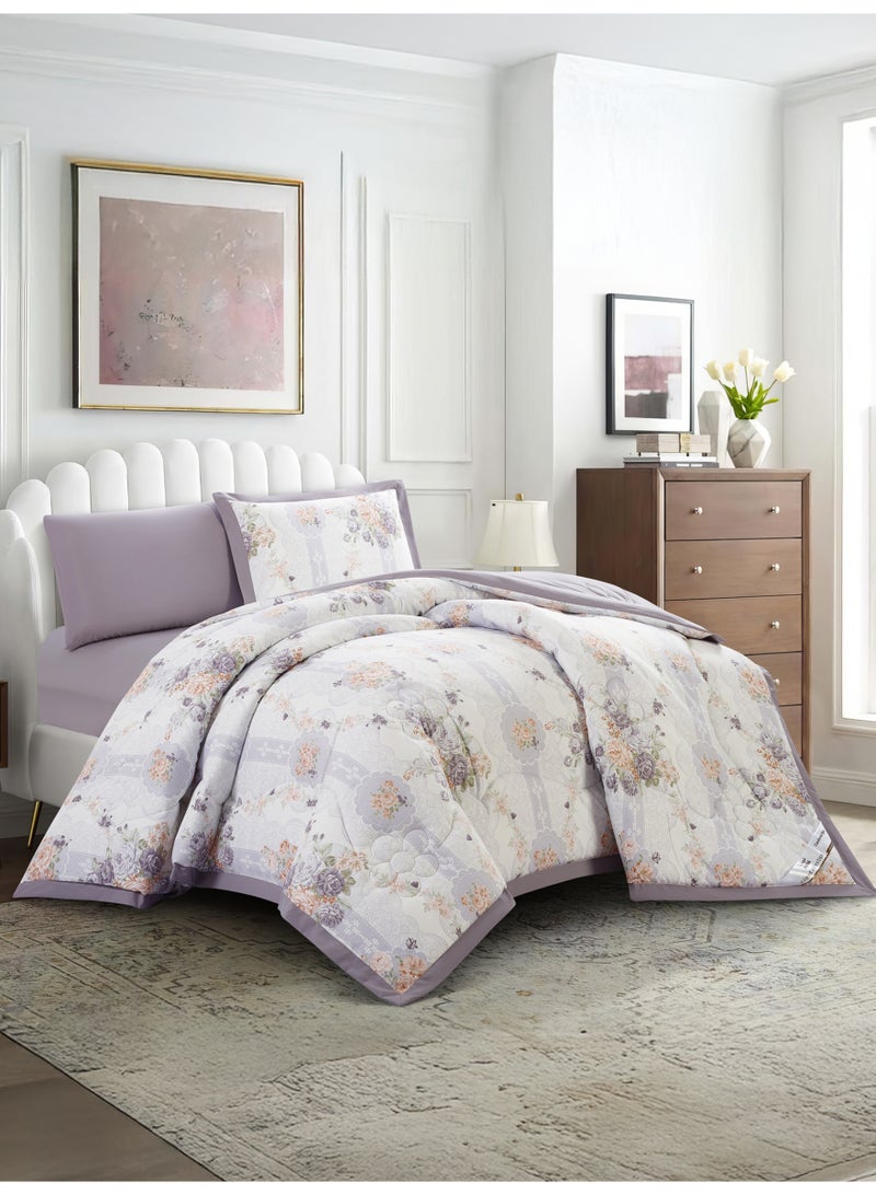 Doona Bedding Comforter Set, Fits 140x200 cm Single Size Bed – 4 Pcs Reversible Printed Design – 350 GSM All-Season Comforter – Premium Brushed Microfiber - Image 1