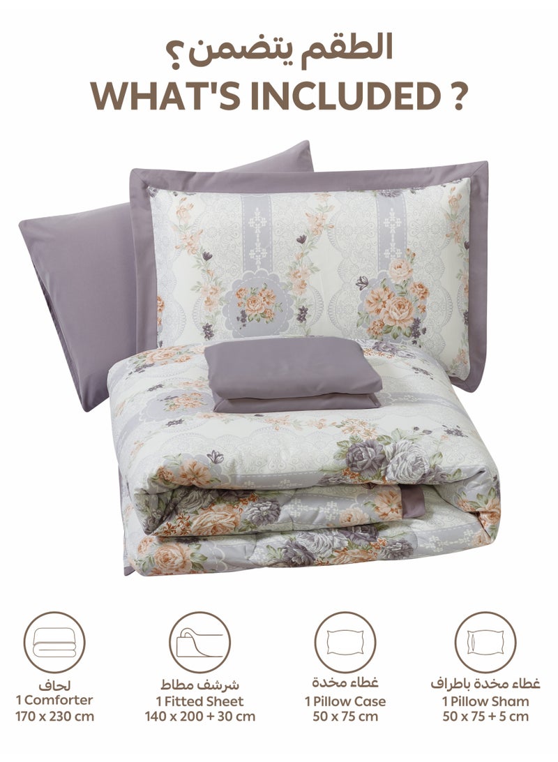 Doona Bedding Comforter Set, Fits 140x200 cm Single Size Bed – 4 Pcs Reversible Printed Design – 350 GSM All-Season Comforter – Premium Brushed Microfiber - Image 3