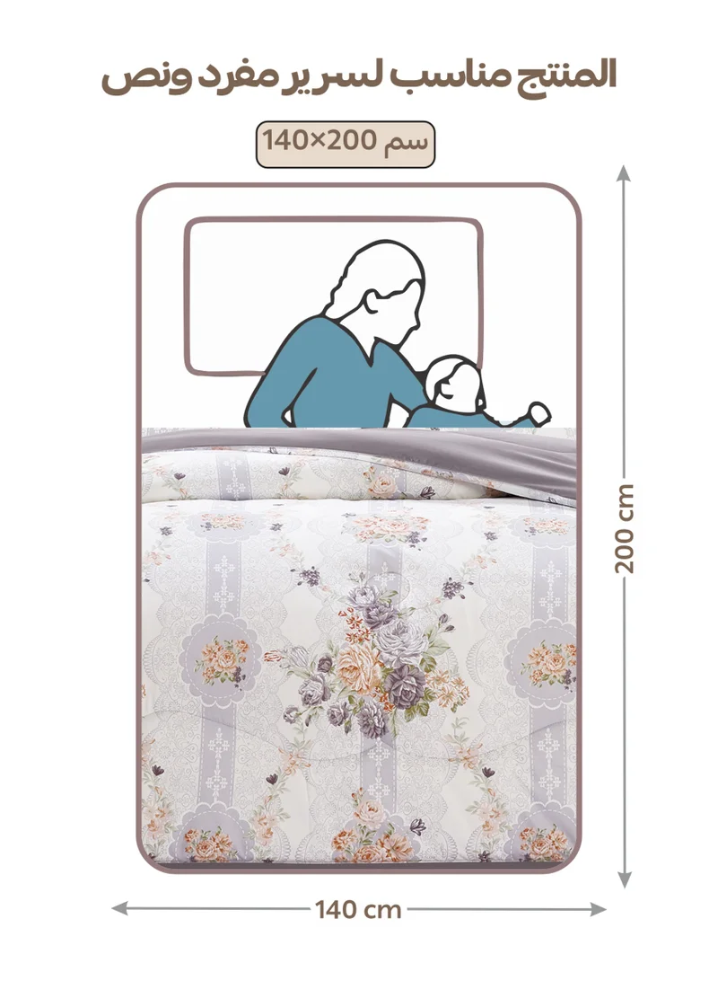 Doona Bedding Comforter Set, Fits 140x200 cm Single Size Bed – 4 Pcs Reversible Printed Design – 350 GSM All-Season Comforter – Premium Brushed Microfiber