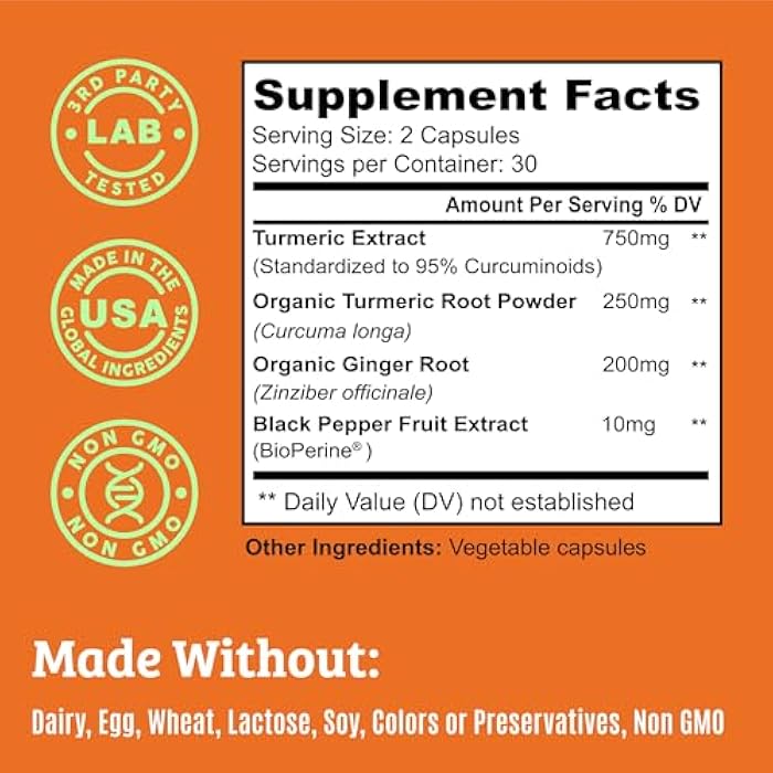 Dr. Matthew Turmeric Curcumin with Black Pepper. Turmeric and Ginger Supplement. 15X High Potency & Absorption Turmeric Capsules. Turmeric Curcumin Supplements 1000mg. Curcuma Capsules. Joint Support, 60 Pills. - Image 2