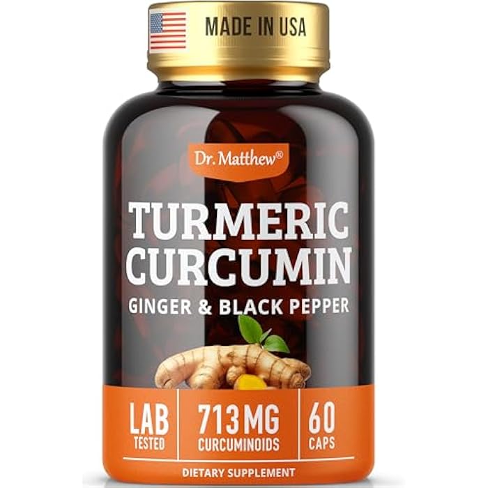Dr. Matthew Turmeric Curcumin with Black Pepper. Turmeric and Ginger Supplement. 15X High Potency & Absorption Turmeric Capsules. Turmeric Curcumin Supplements 1000mg. Curcuma Capsules. Joint Support, 60 Pills. - Image 1