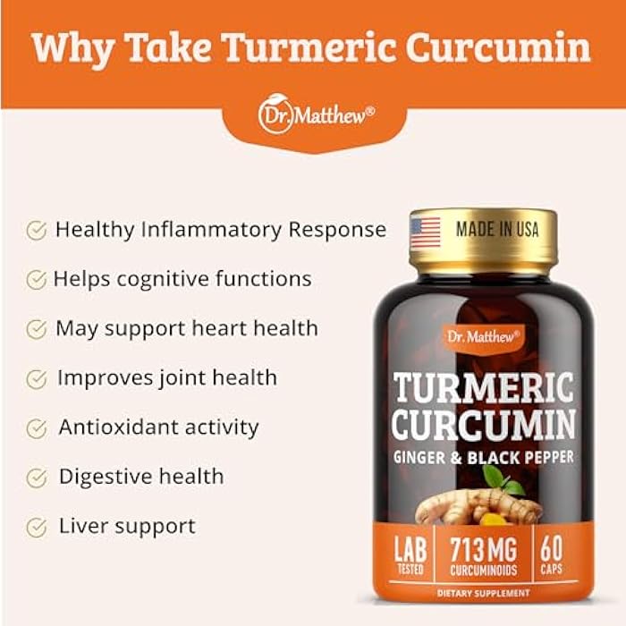 Dr. Matthew Turmeric Curcumin with Black Pepper. Turmeric and Ginger Supplement. 15X High Potency & Absorption Turmeric Capsules. Turmeric Curcumin Supplements 1000mg. Curcuma Capsules. Joint Support, 60 Pills. - Image 3