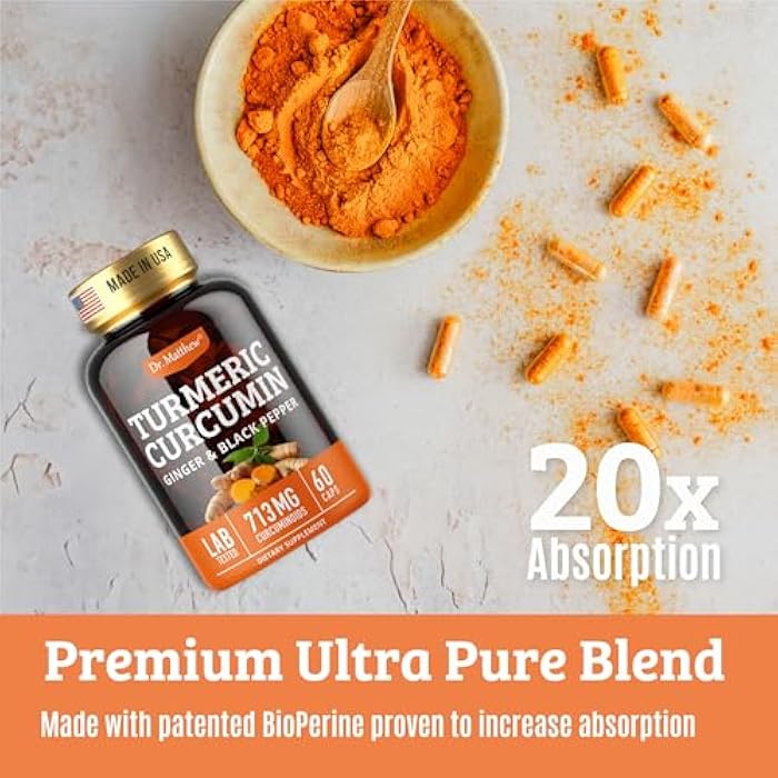 Dr. Matthew Turmeric Curcumin with Black Pepper. Turmeric and Ginger Supplement. 15X High Potency & Absorption Turmeric Capsules. Turmeric Curcumin Supplements 1000mg. Curcuma Capsules. Joint Support, 60 Pills. - Image 5