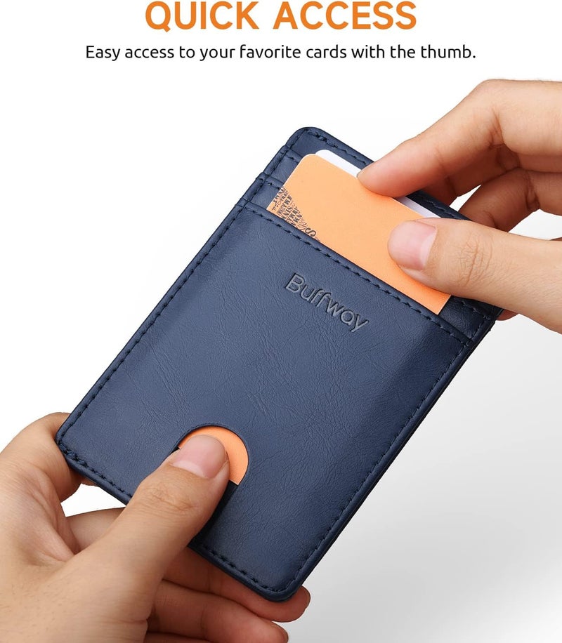 Buffway Mens Slim Wallet, Minimalist Thin Front Pocket Leather Credit Card Holder with RFID Blocking for Work Travel - Image 3