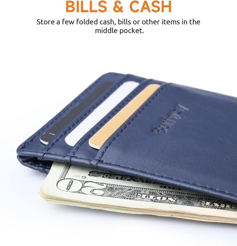 Buffway Mens Slim Wallet, Minimalist Thin Front Pocket Leather Credit Card Holder with RFID Blocking for Work Travel - Image 5