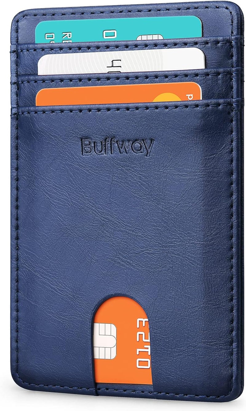 Buffway Mens Slim Wallet, Minimalist Thin Front Pocket Leather Credit Card Holder with RFID Blocking for Work Travel - Image 1