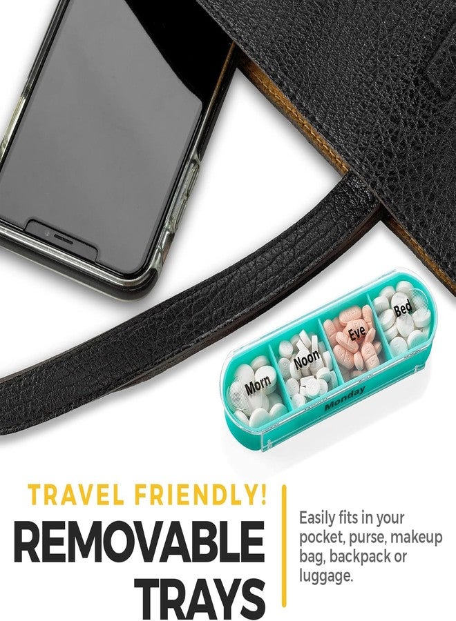 فوريس 23 منظم حبوب FORCE24 لمدة 7 أيام، 4 مرات في اليوم، علبة تنظيم الأدوية | علبة أدوية، علبة حبوب سفر محمولة أسبوعية مع حجرات كبيرة، حافظة حبوب مقاومة للرطوبة للفيتامينات والأدوية والحبوب والمكملات الغذائية. (28 حجرة) (أسود) - Image 2