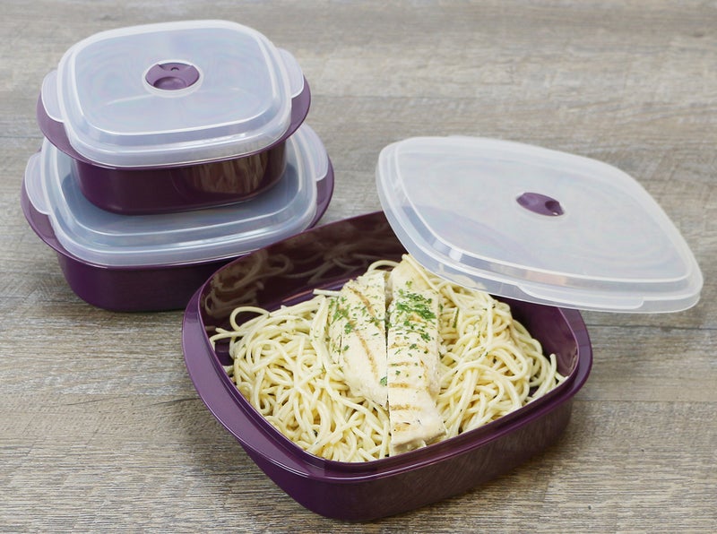 Reston Lloyd Calypso Basics, Microwave Cookware & Storage Set, Adjustable Vent on Lids, small, Plum - Image 3