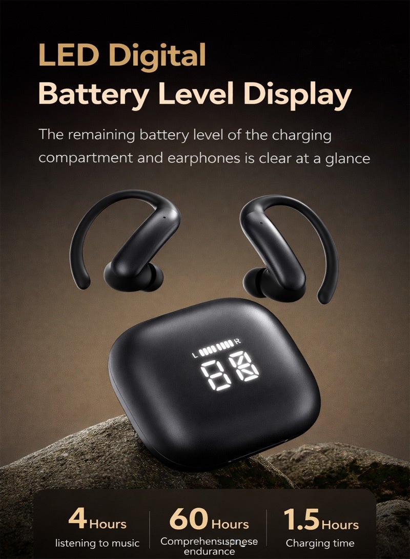 Neyecam Wireless Ear Hook Earbuds with LED Display, 6.0 Dual-Core Chip, 38ms Low Latency Gaming Mode, HiFi Stereo Sound, Noise Reduction Mic, Secure Fit Sports Headphones – Black - Image 3