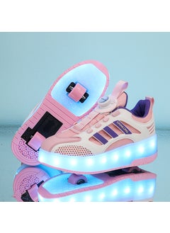 Childrens Invisible Four-Wheel Roller Skates Womens Kids Walking Shoes Mens Kids Scooters Retractable Single Row Wheel Skates 382 pink two-wheel [16 kinds of lights]]
