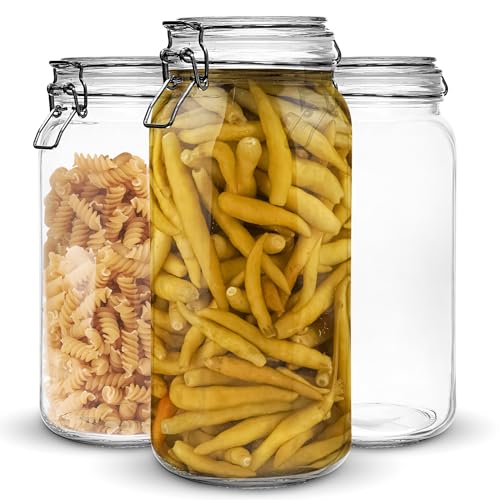 Marbelous Set of 3 Glass Mason Jar 64 Ounces with Airtight Lid Large Jars With Stainless Steel Bail And Trigger Clamps - Image 1