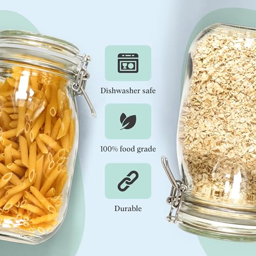 Marbelous Set of 3 Glass Mason Jar 64 Ounces with Airtight Lid Large Jars With Stainless Steel Bail And Trigger Clamps - Image 5