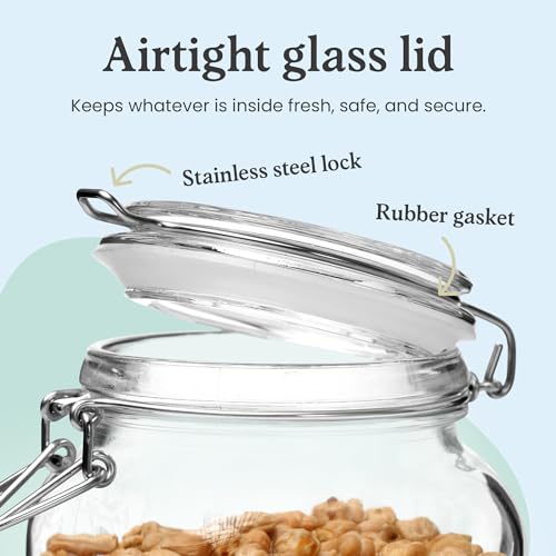 Marbelous Set of 3 Glass Mason Jar 64 Ounces with Airtight Lid Large Jars With Stainless Steel Bail And Trigger Clamps - Image 4