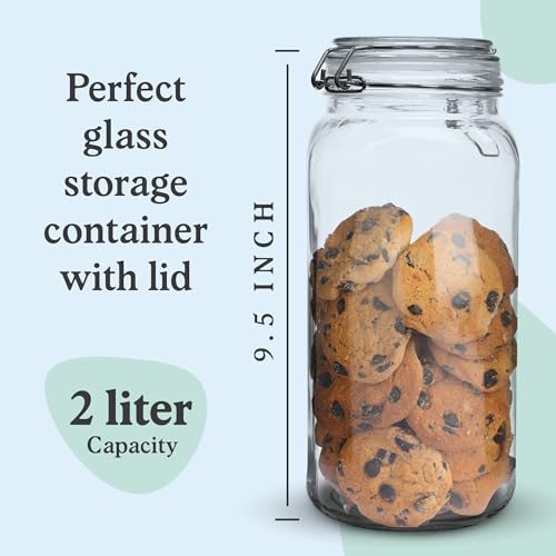 Marbelous Set of 3 Glass Mason Jar 64 Ounces with Airtight Lid Large Jars With Stainless Steel Bail And Trigger Clamps - Image 3