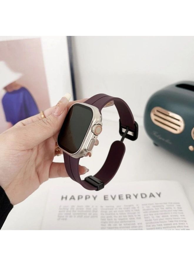Generic For Iwatch10 For Apple Watch For Applewatch987654 Square Buckle Folding Magnetic Silicone Tape Ultra-Color:Ins [square Buckle Folding Magnetic Silicone] Berry Purple-44mm (iwatch456 Generation Se)  - Image 1