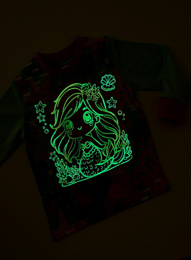babyqlo Little Mermaid Glow-in-the-Dark Cotton Pajama Set for Girls  - Image 2
