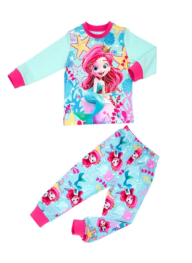 babyqlo Little Mermaid Glow-in-the-Dark Cotton Pajama Set for Girls