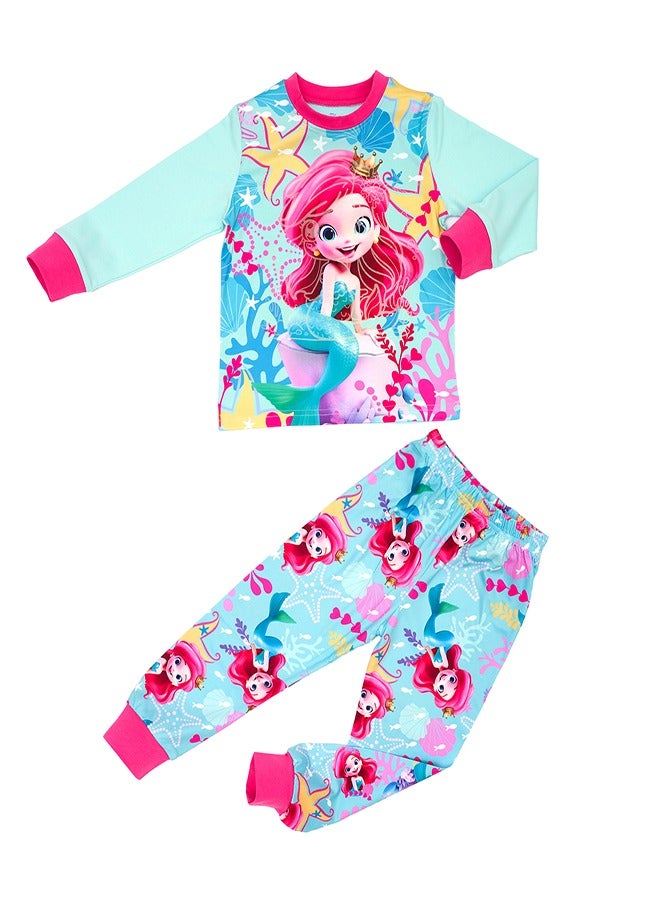 babyqlo Little Mermaid Glow-in-the-Dark Cotton Pajama Set for Girls  - Image 1