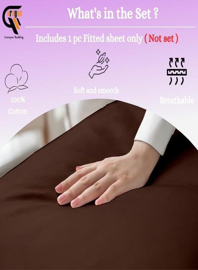 Gorayoo Bedding ملاءة سرير كينج من القطن المصري الخالص ١٠٠٪، جيب متدلي ١٢ بوصة | ملاءة سرير فاخرة فائقة النعومة وعالية الكثافة وجيدة التهوية، مثالية للفنادق وغرف النوم | ٧٨ بوصة × ٨٠ بوصة، لون شوكولاتة، من جورايو - Image 3