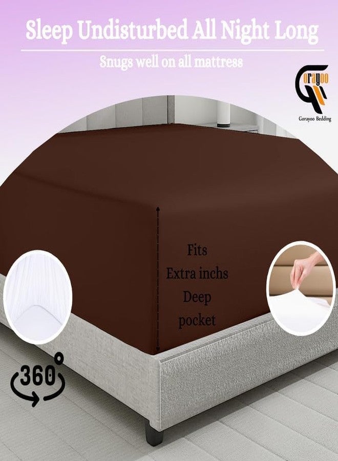 Gorayoo Bedding ملاءة سرير كينج من القطن المصري الخالص ١٠٠٪، جيب متدلي ١٢ بوصة | ملاءة سرير فاخرة فائقة النعومة وعالية الكثافة وجيدة التهوية، مثالية للفنادق وغرف النوم | ٧٨ بوصة × ٨٠ بوصة، لون شوكولاتة، من جورايو - Image 4