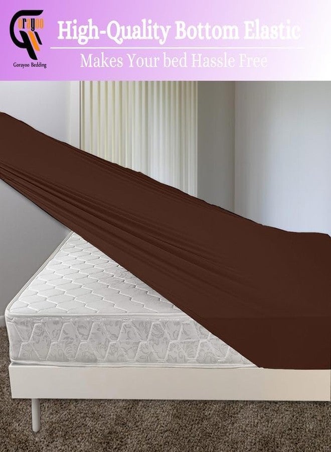 Gorayoo Bedding ملاءة سرير كينج من القطن المصري الخالص ١٠٠٪، جيب متدلي ١٢ بوصة | ملاءة سرير فاخرة فائقة النعومة وعالية الكثافة وجيدة التهوية، مثالية للفنادق وغرف النوم | ٧٨ بوصة × ٨٠ بوصة، لون شوكولاتة، من جورايو - Image 2