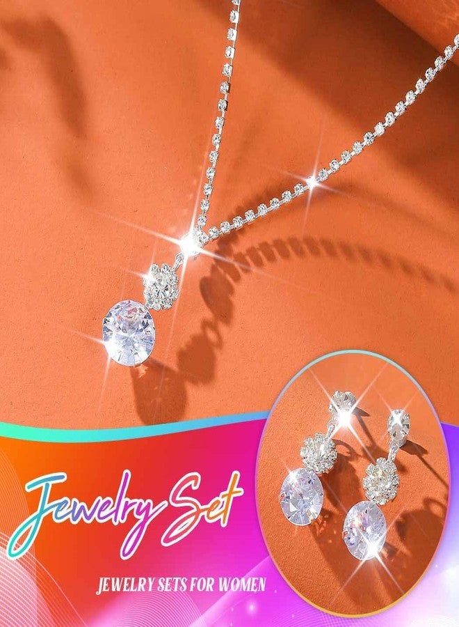 يونيكرا طقم مجوهرات زفاف مرصع بأحجار الراين من يونيكرا، يتضمن قلادة وأقراط فضية، مناسب للعرائس وحفلات التخرج الرسمية (فضي). - Image 5