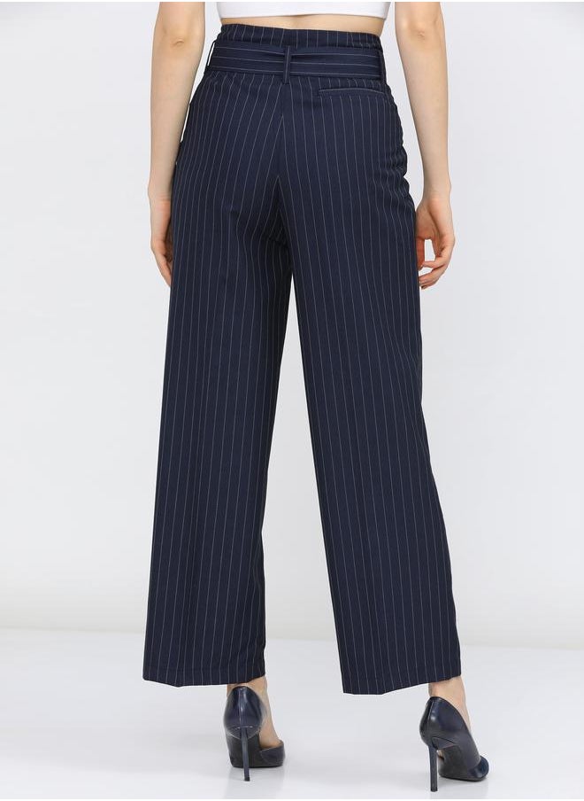 Tokyo Talkies Pinstriped Pleated Trouser with Belt by Styli  - Image 3