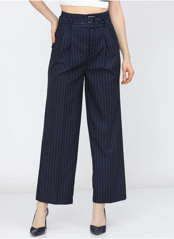 Tokyo Talkies Pinstriped Pleated Trouser with Belt by Styli