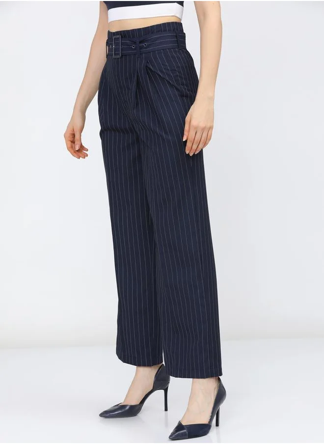 Tokyo Talkies Pinstriped Pleated Trouser with Belt by Styli