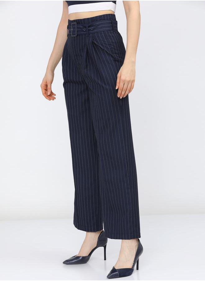 Tokyo Talkies Pinstriped Pleated Trouser with Belt by Styli  - Image 2