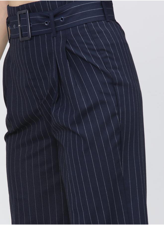 Tokyo Talkies Pinstriped Pleated Trouser with Belt by Styli  - Image 4