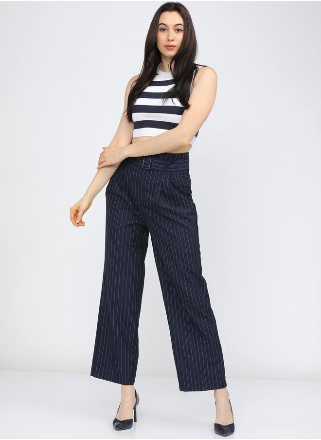 Tokyo Talkies Pinstriped Pleated Trouser with Belt by Styli  - Image 5