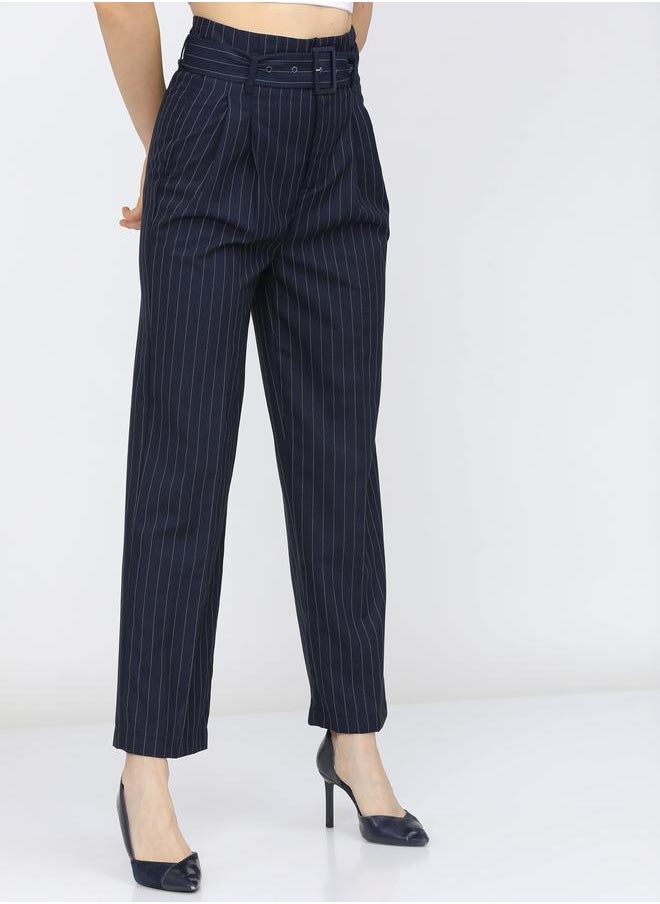 Tokyo Talkies - Pinstriped Pleated Trouser with Belt by Styli - Image 1