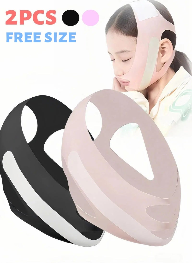 Beyond 2 pcs Anti Snoring Chin Strap, Breathable Adjustable Stop Snoring Head Band, Mouth Breathing Correction, Keep Mouth Closed While Sleeping for Kids/Adults (black/pink) - Image 1