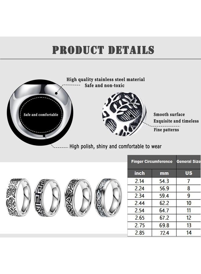 EIELO 8Pcs Stainless Steel Vintage Rings for Men Greek Signet Thumb Silver Retro Carving Celtic Band Rings Vintage Biker Band Rings Set Edge Mens Rings Jewelry 8 - Image 4