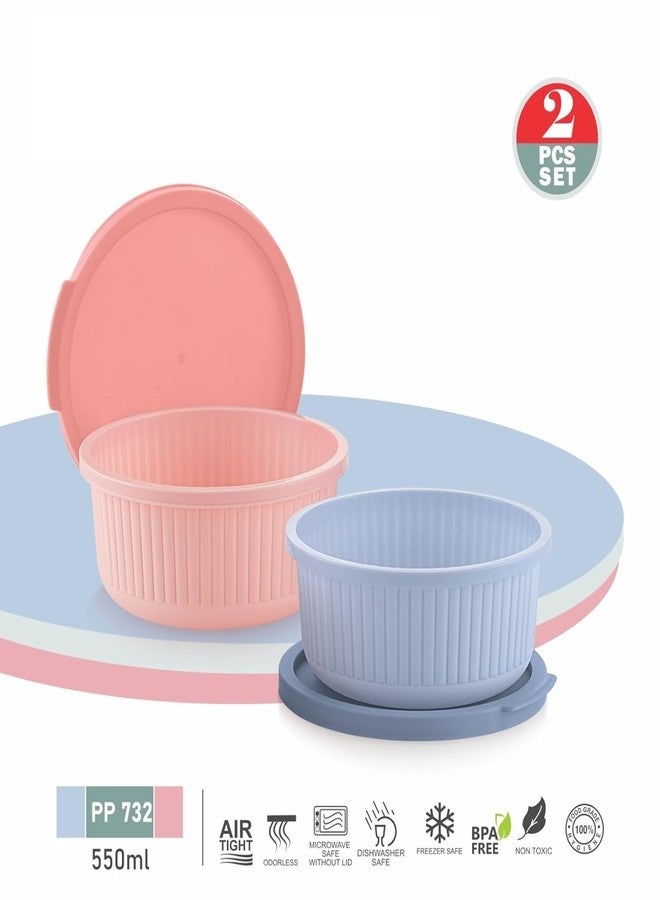 DVELLZY Round Food Storage Container Set – Pastel Pink, Mint & Blue, Airtight Lids, BPA-Free PP Plastic, Microwave Safe & Freezer Safe (550ml 2 pcs set) - Image 3