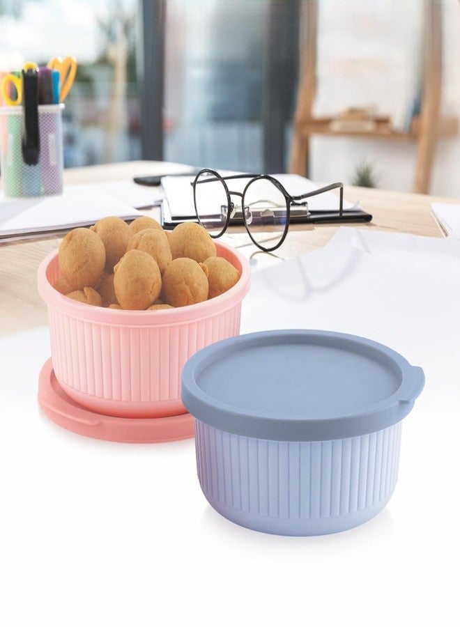 DVELLZY Round Food Storage Container Set – Pastel Pink, Mint & Blue, Airtight Lids, BPA-Free PP Plastic, Microwave Safe & Freezer Safe (550ml 2 pcs set) - Image 2