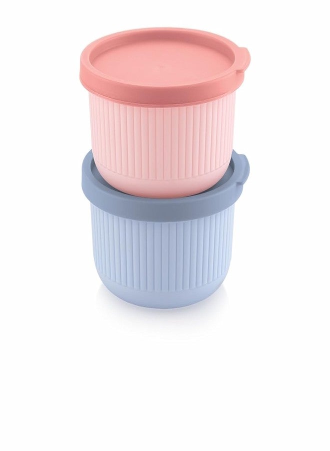 DVELLZY Round Food Storage Container Set – Pastel Pink, Mint & Blue, Airtight Lids, BPA-Free PP Plastic, Microwave Safe & Freezer Safe (550ml 2 pcs set) - Image 1