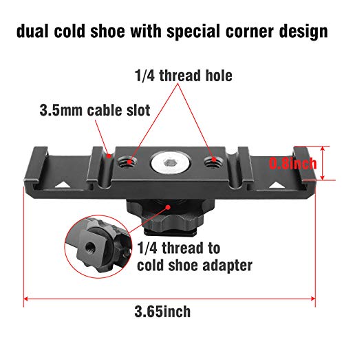 Chromlives Hot Shoe Mount Bracket Dual Hot Shoe Extension Bar Aluminum Mounting Plate Adapter Double Extension Shoe for LED Video Light Screens - Image 2