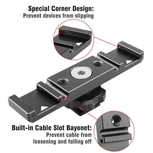 Chromlives Hot Shoe Mount Bracket Dual Hot Shoe Extension Bar Aluminum Mounting Plate Adapter Double Extension Shoe for LED Video Light Screens - Image 3