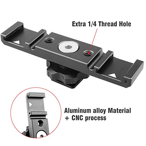 Chromlives Hot Shoe Mount Bracket Dual Hot Shoe Extension Bar Aluminum Mounting Plate Adapter Double Extension Shoe for LED Video Light Screens - Image 4