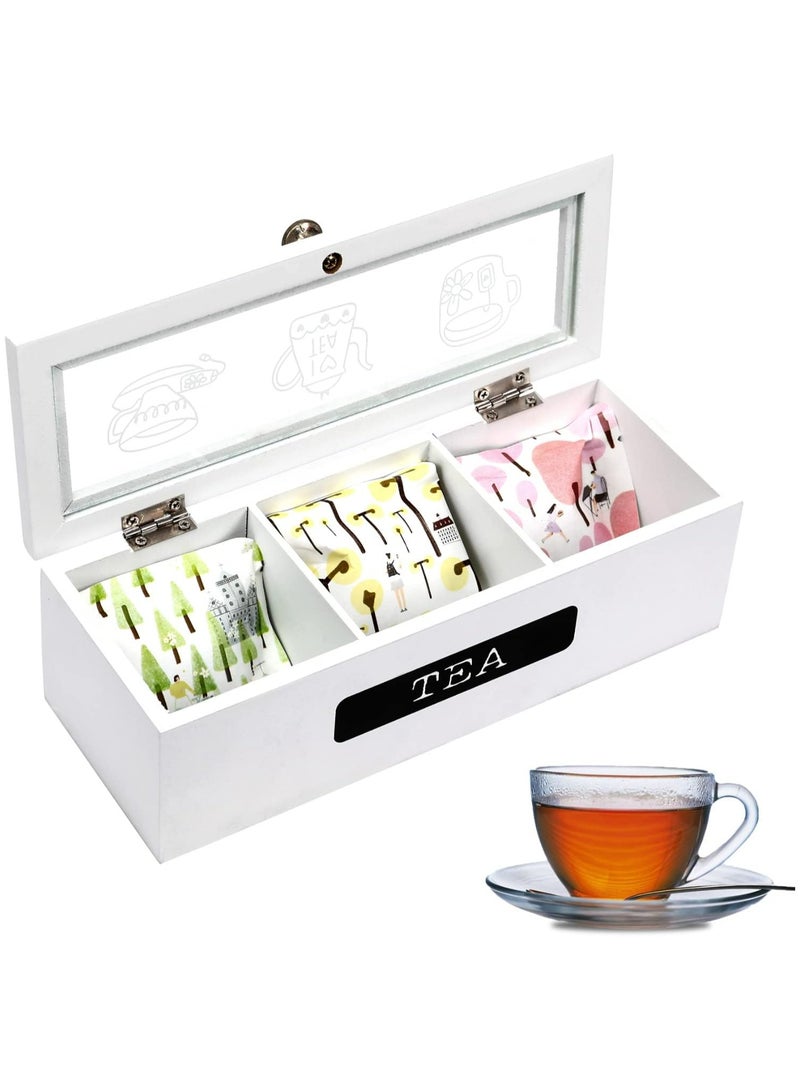 Generic 3-Compartment White Wood Tea Bag Organizer | Tea Storage and Display Box  - Image 1