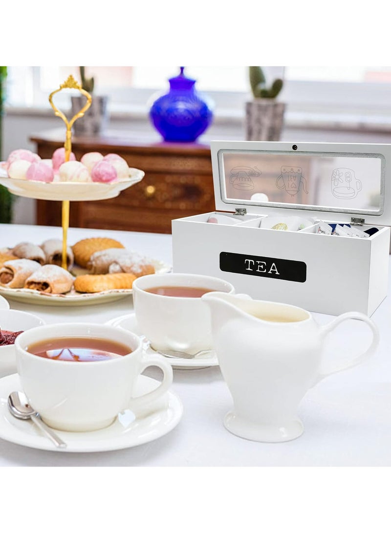 Generic 3-Compartment White Wood Tea Bag Organizer | Tea Storage and Display Box  - Image 4