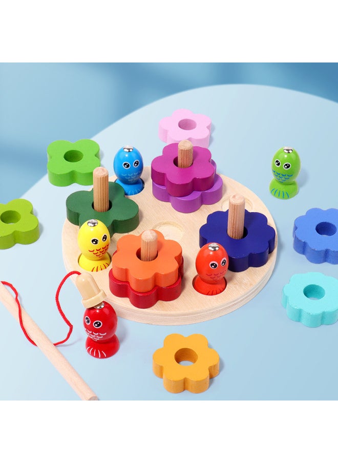 Generic - Strict Selection Baby Early Education Four Sets Of Column Catch Worm Fishing Shape Cognition Children's Educational Montessori Matching Building Blocks Toys-Color:Three-in-one Fishing Bee Sleeve Column - Image 1