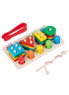 Strict Selection Baby Early Education Four Sets Of Column Catch Worm Fishing Shape Cognition Children's Educational Montessori Matching Building Blocks Toys-Color:Three-in-one Fishing Bee Sleeve Column